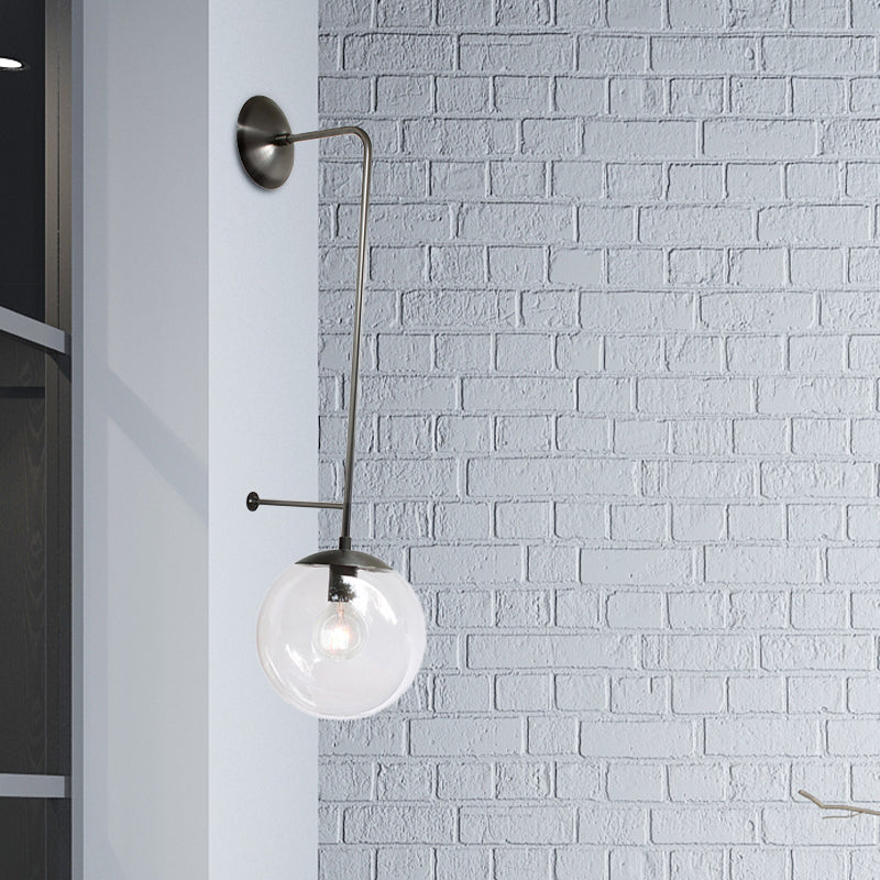 Lampe murale rétro Globe 1-Light transparent / verre blanc Shade Mury Light en laiton / noir pour le salon