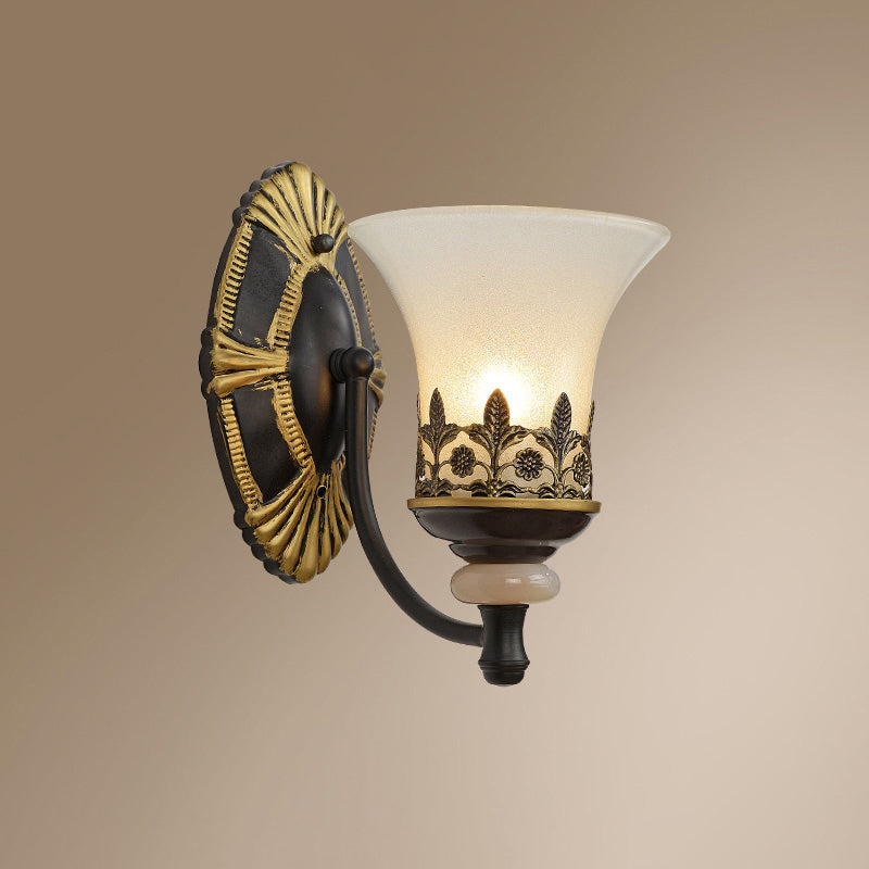 Flared Bedroom Sconce Light Fixture Rustic Frosted White Glass Wall Mounted Lamp