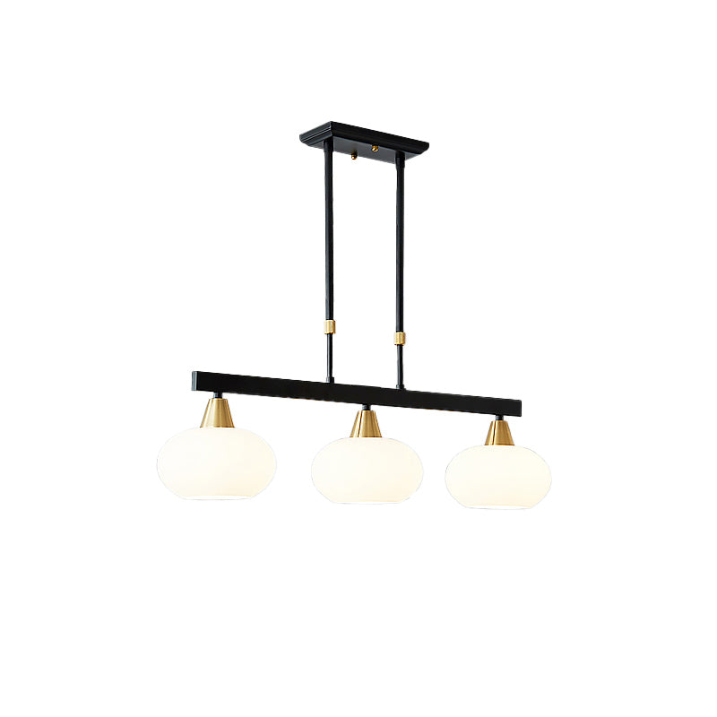 Black Linear Hanging Lamp Minimalism Dining Room Island Light with Oval Opal Glass Shade