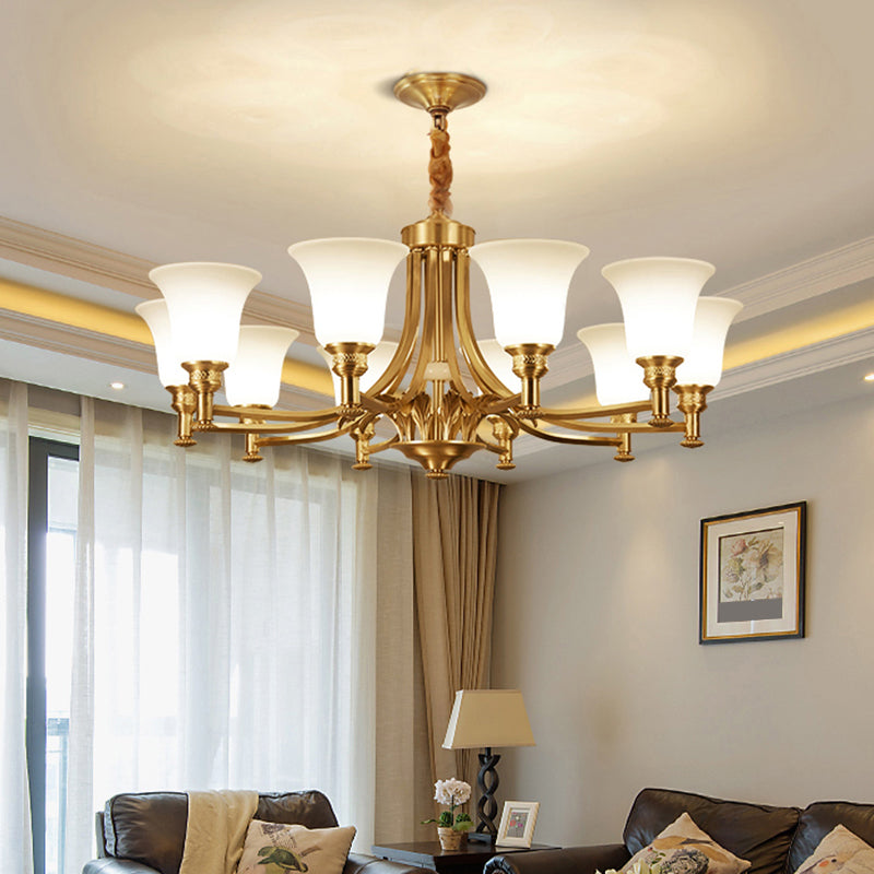 Flare Up Chandelier Traditional Frosted White Glass Hanging Light Fixture for Living Room