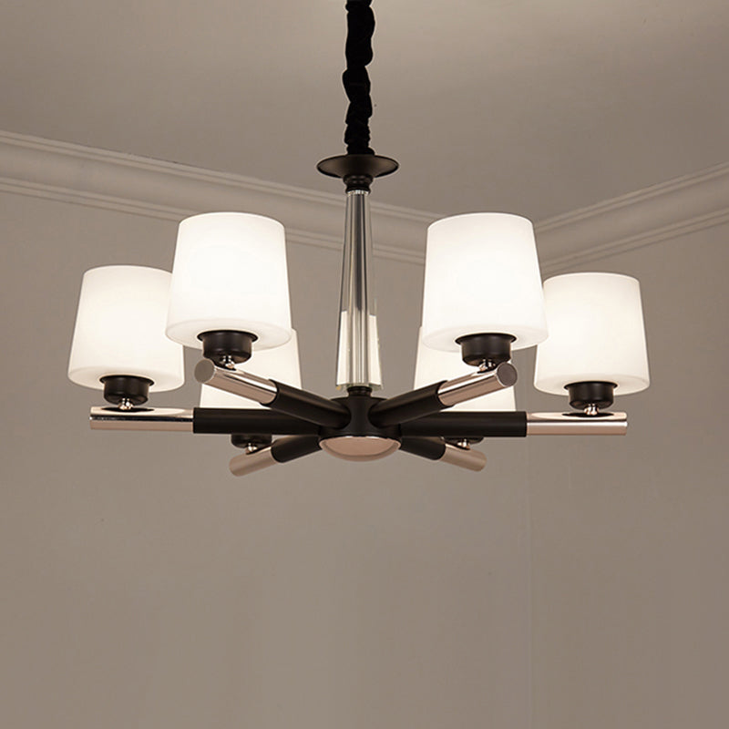 Luz de la sala de estar de lámpara de vidrio de ópalos blancos esbeltos de ópalo de esmalte en negro en negro
