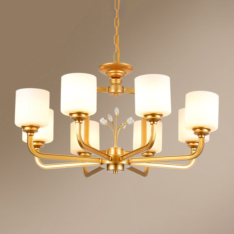 Cylinder Living Room Hanging Pendant Light Vintage Style Milky Glass Chandelier Lamp