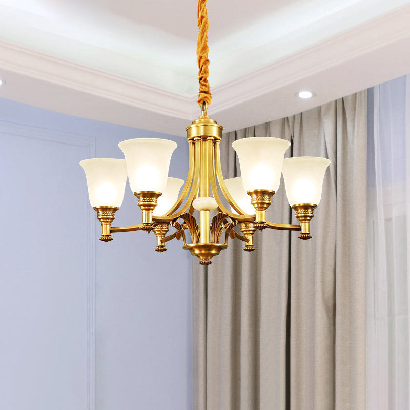 Laiton Élevé en laiton lustre de style antique chambre opaline en verre d'éclairage en suspension