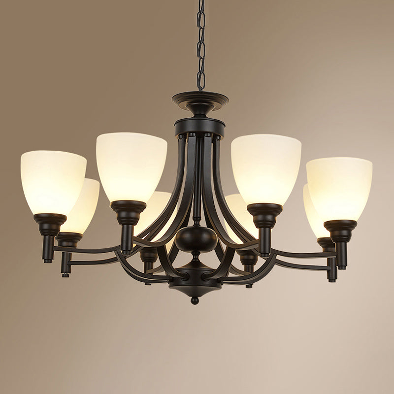 Black Ceiling Pendant Light Vintage White Glass Bell Shaped Chandelier for Dining Room