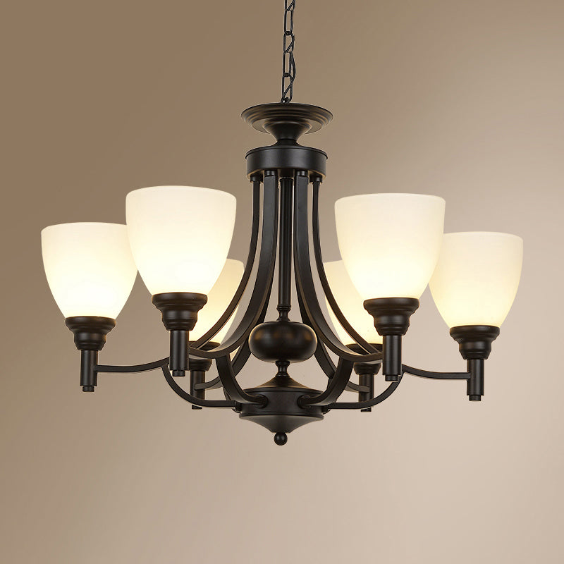 Black Ceiling Pendant Light Vintage White Glass Bell Shaped Chandelier for Dining Room