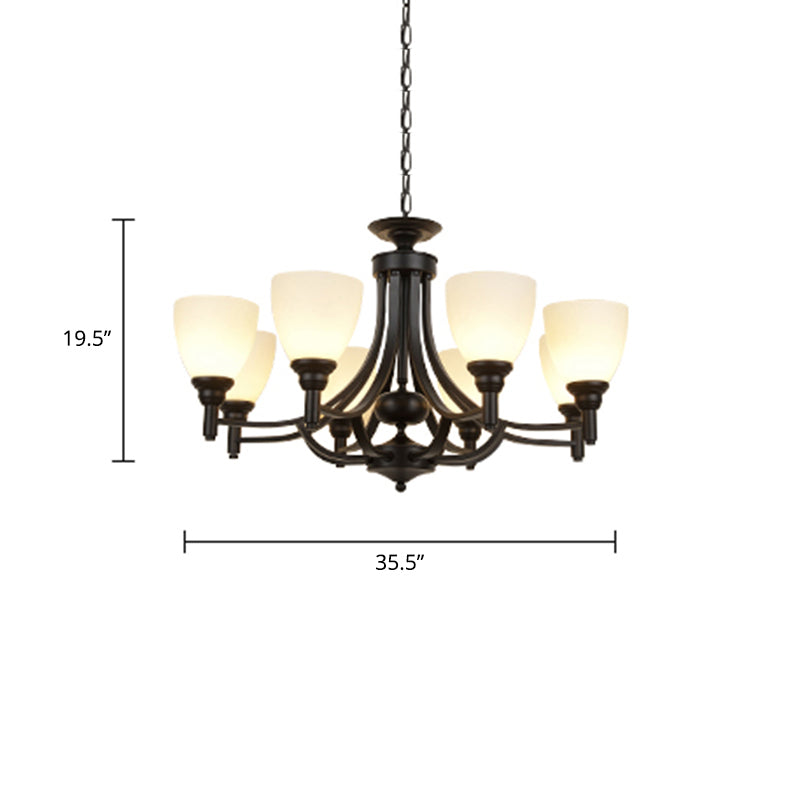 Black Ceiling Pendant Light Vintage White Glass Bell Shaped Chandelier for Dining Room