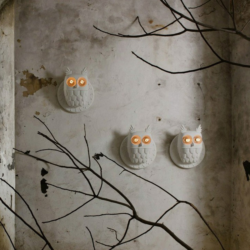 Resin Owl Shaped Wall Lamp Fixture Cartoon 2-Light White Wall Mount Lighting for Aisle