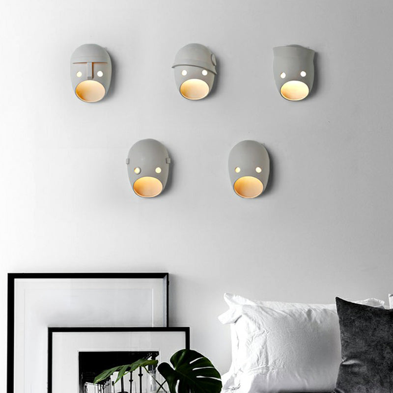 Dekorative lustige Gesichtsausdruck Wandleuchten Harz Schlafzimmer LED -Wand montiert hell in grau