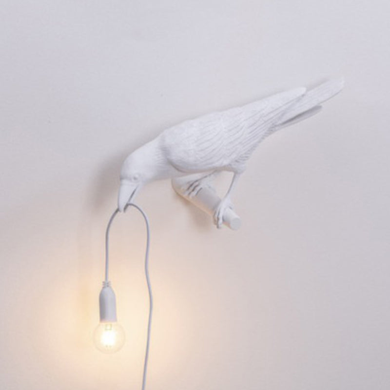 Raven Shaped Wall Sconce Lamp Artistic Resin 1 Head Wall Lighting Ideas with Exposed Bulb Design