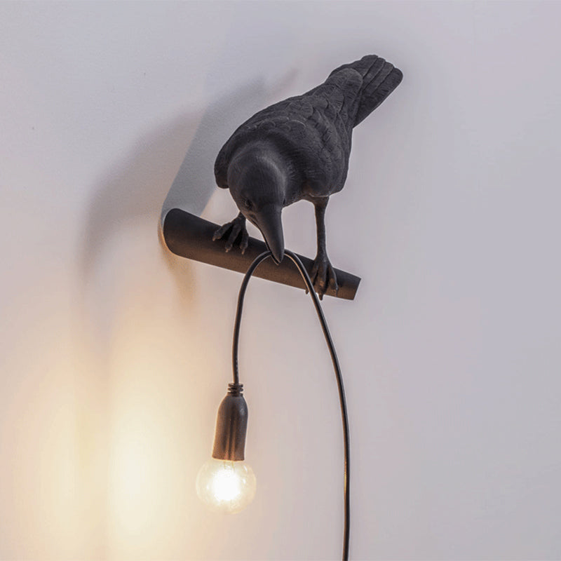 Raven Shaped Wall Sconce Lamp Artistic Resin 1 Head Wall Lighting Ideas with Exposed Bulb Design