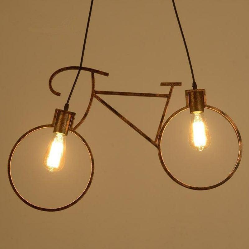 Bicycle Bedroom Pendant Light Metallic 2 Bulbs Art Deco Suspended Lighting Fixture