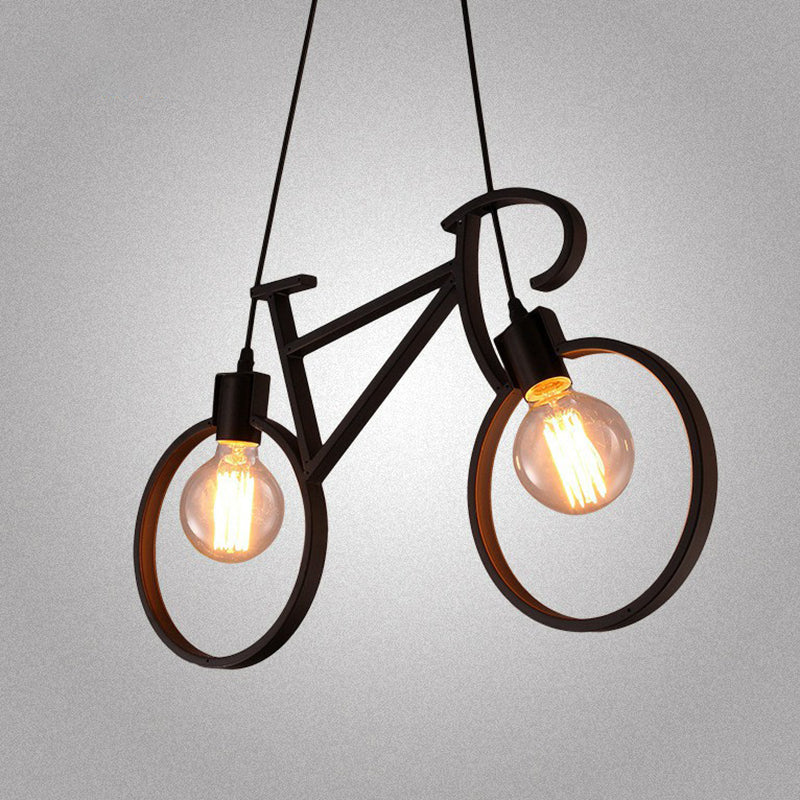 Bicycle Bedroom Pendant Light Metallic 2 Bulbs Art Deco Suspended Lighting Fixture