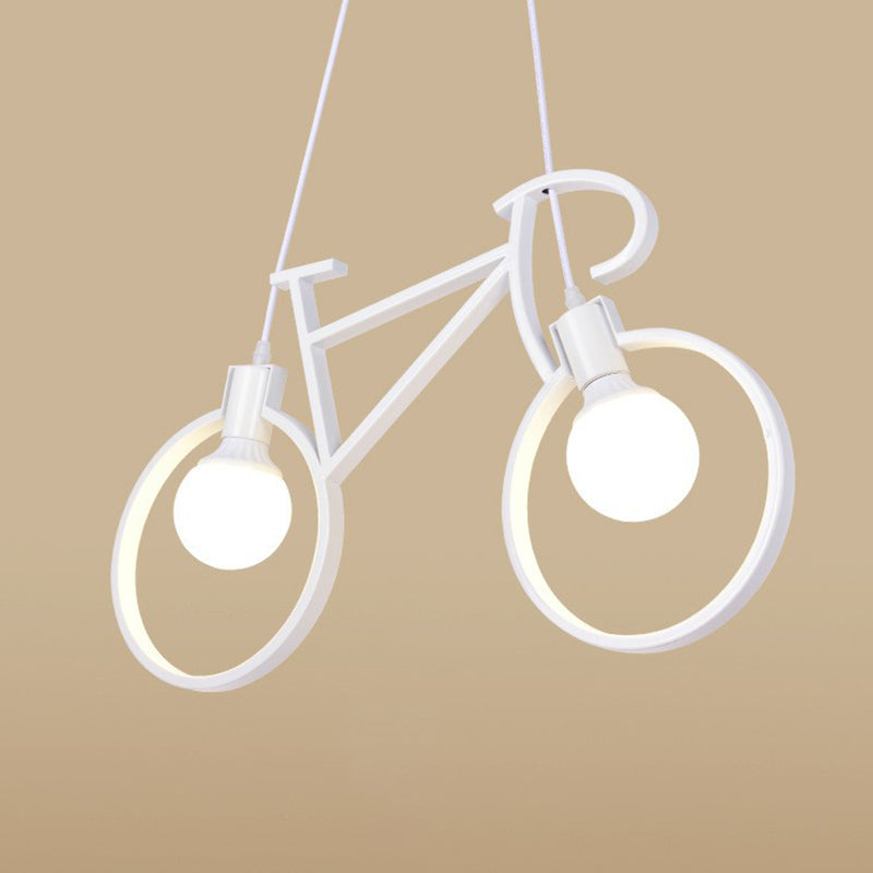 Bicycle Bedroom Pendant Light Metallic 2 Bulbs Art Deco Suspended Lighting Fixture