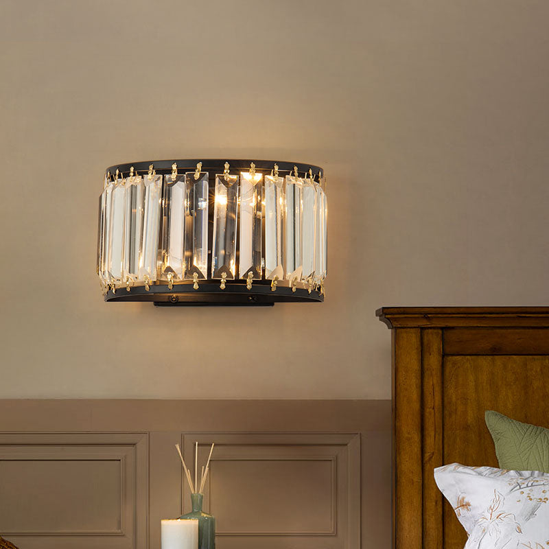 2 Bulbs Prismatic Crystal Wall Sconce Minimalist Half-Round Living Room Wall Mounted Light