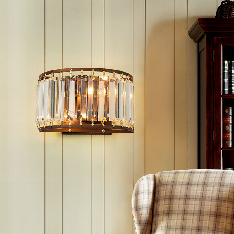 2 Bulbs Prismatic Crystal Wall Sconce Minimalist Half-Round Living Room Wall Mounted Light