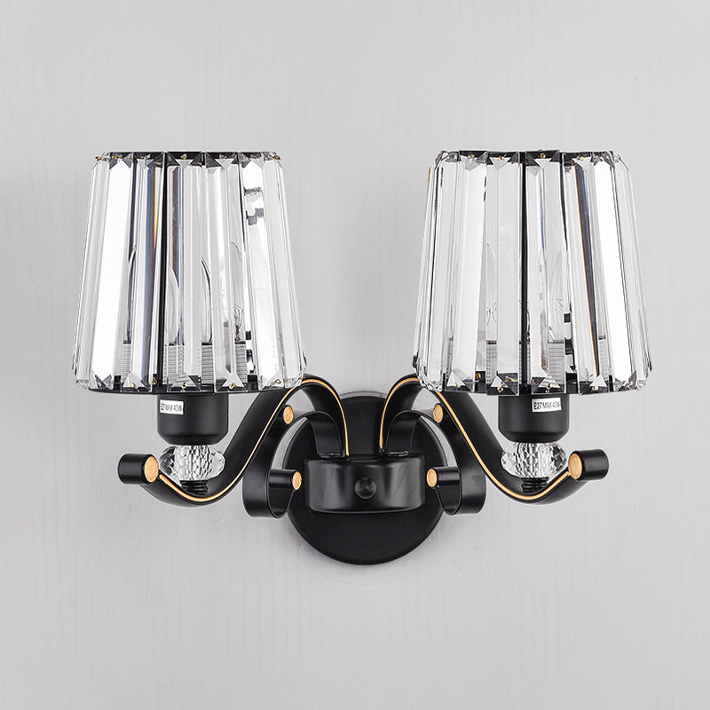 Wall Sconce Light Modern Living Room Wall Mount Lamp with Conic Crystal Shade in Black