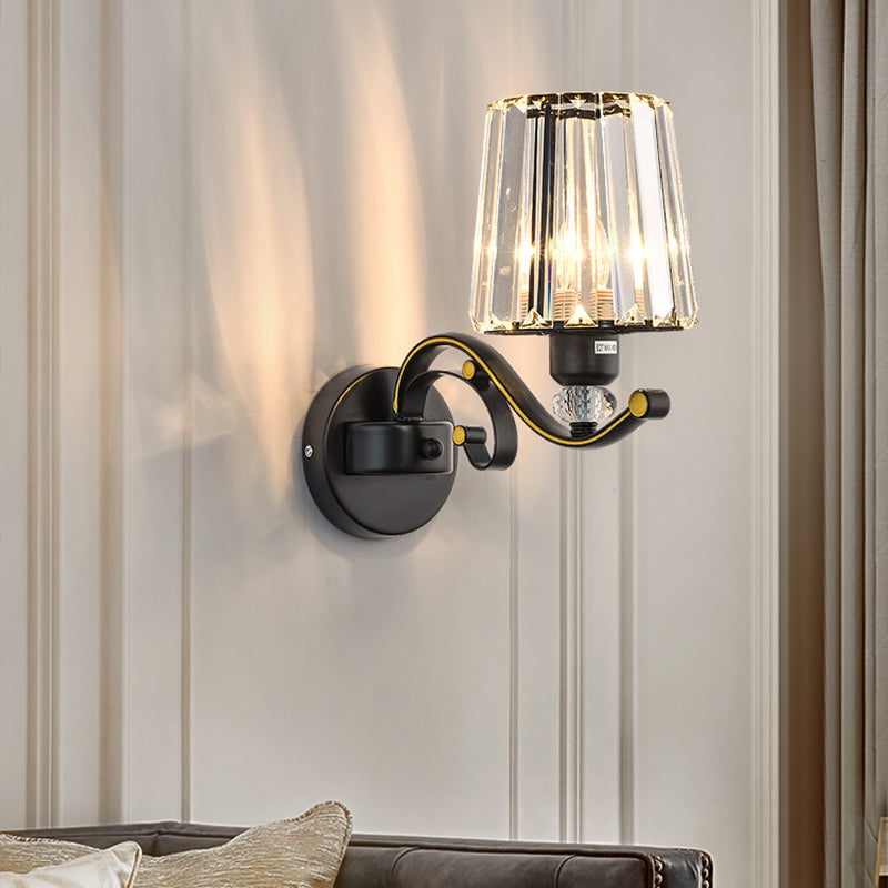 Wall Sconce Light Modern Living Room Wall Mount Lamp with Conic Crystal Shade in Black