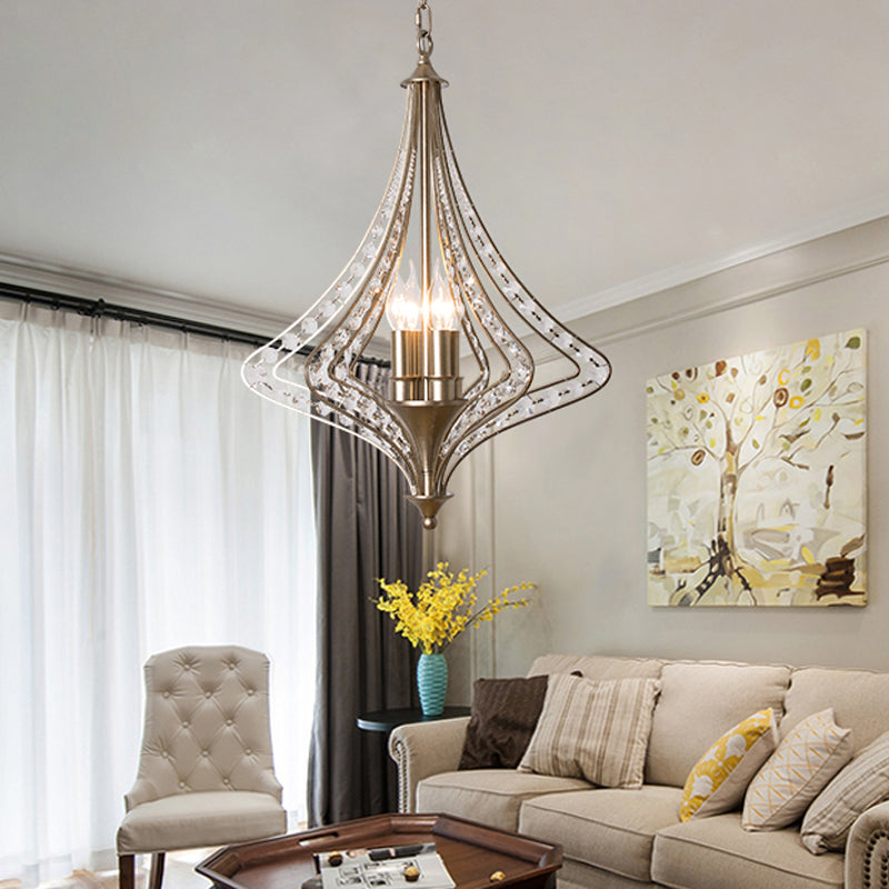 Crystal Diamond Chandelier Pendant Light Minimalist 4-Head Living Room Hanging Lamp in Silver