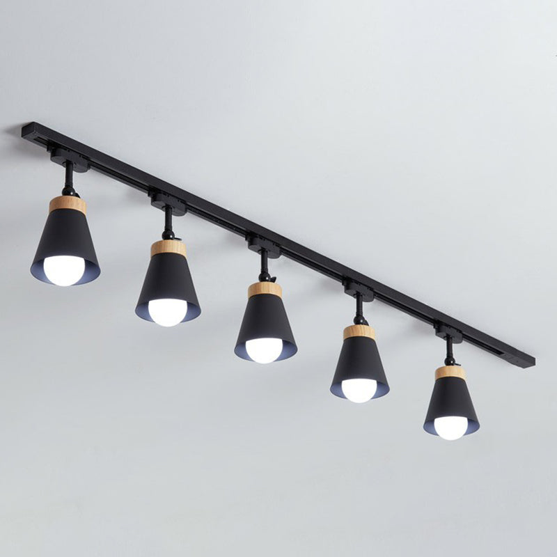 Living Room Semi Flush Mount Lamp Nordic Style Spotlight Track Light with Cone Metal Shade