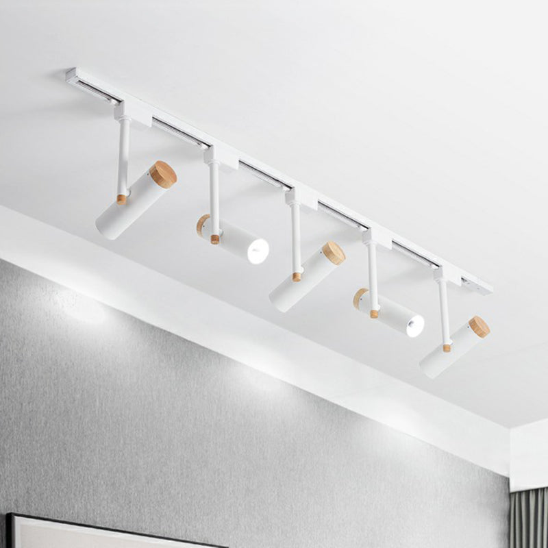 Nordic Tubular Semi Flush Mount Spotlight Metallic Living Room Track Light with Wood Cap