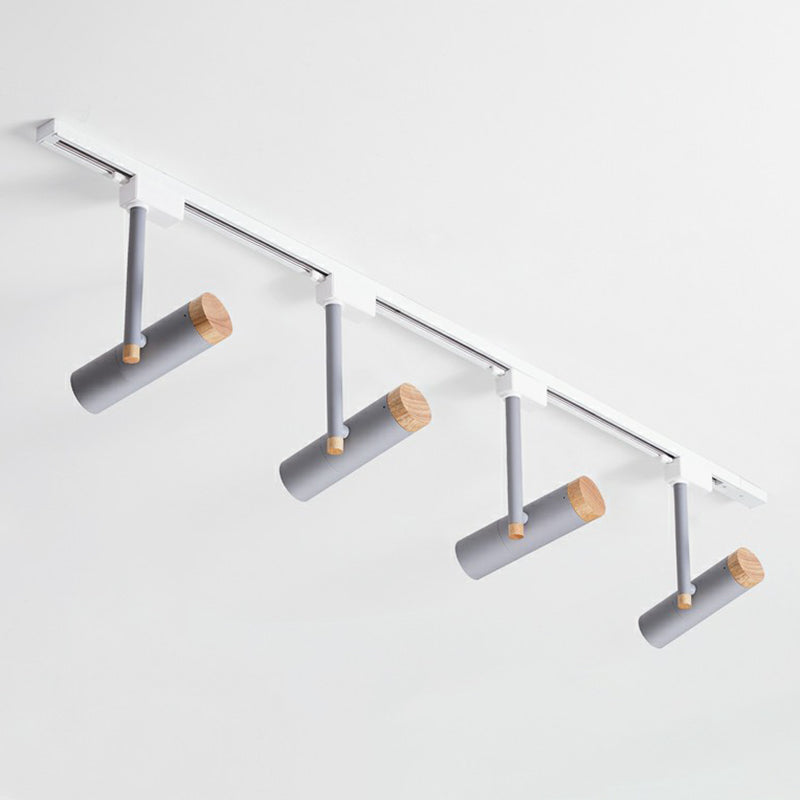 Nordic Tubular Semi Flush Mount Spotlight Metallic Living Room Track Light with Wood Cap
