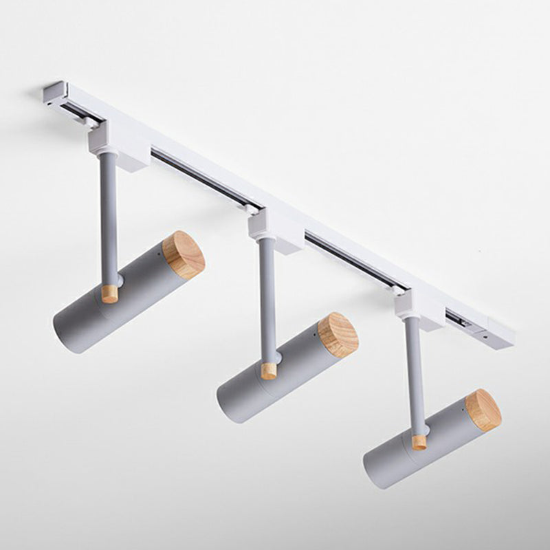 Nordic Tubular Semi Flush Mount Spotlight Metallic Living Room Track Light with Wood Cap