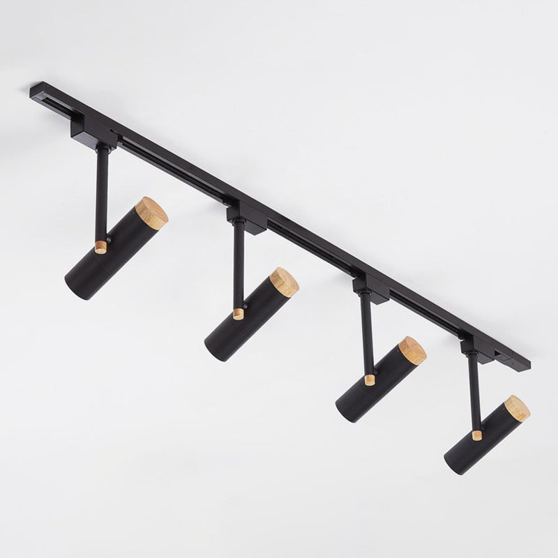 Nordic Tubular Semi Flush Mount Spotlight Metallic Living Room Track Light with Wood Cap