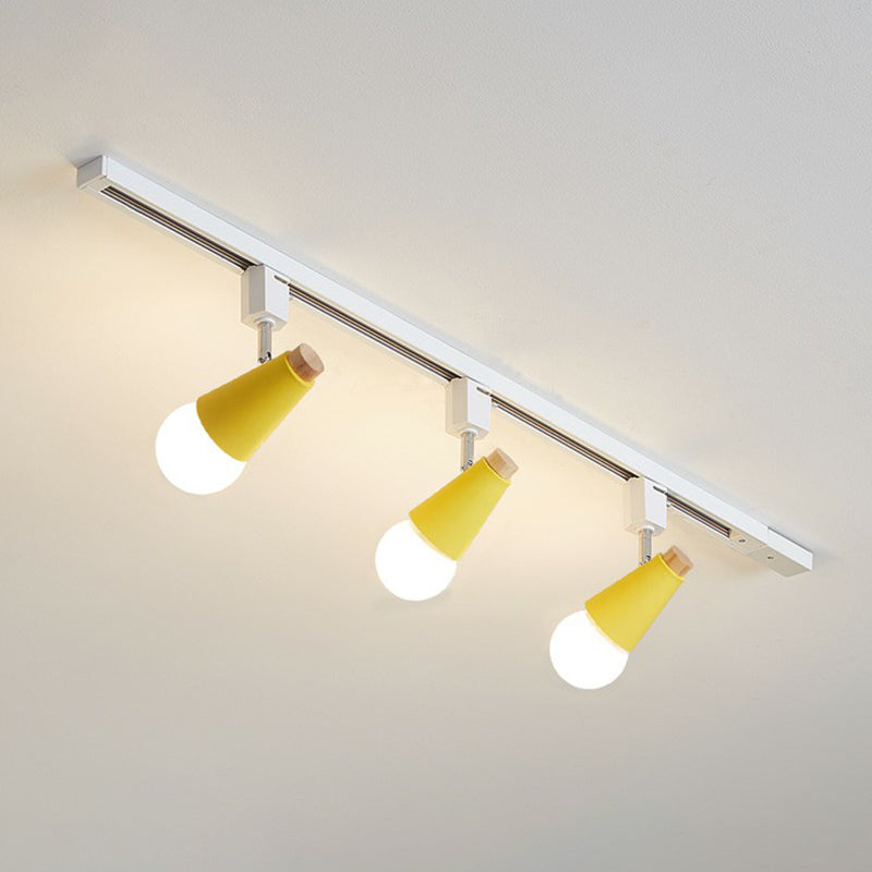 Nordic Conical Semi Flush Mounted Track Light Metal Living Room Ceiling Light Fixture