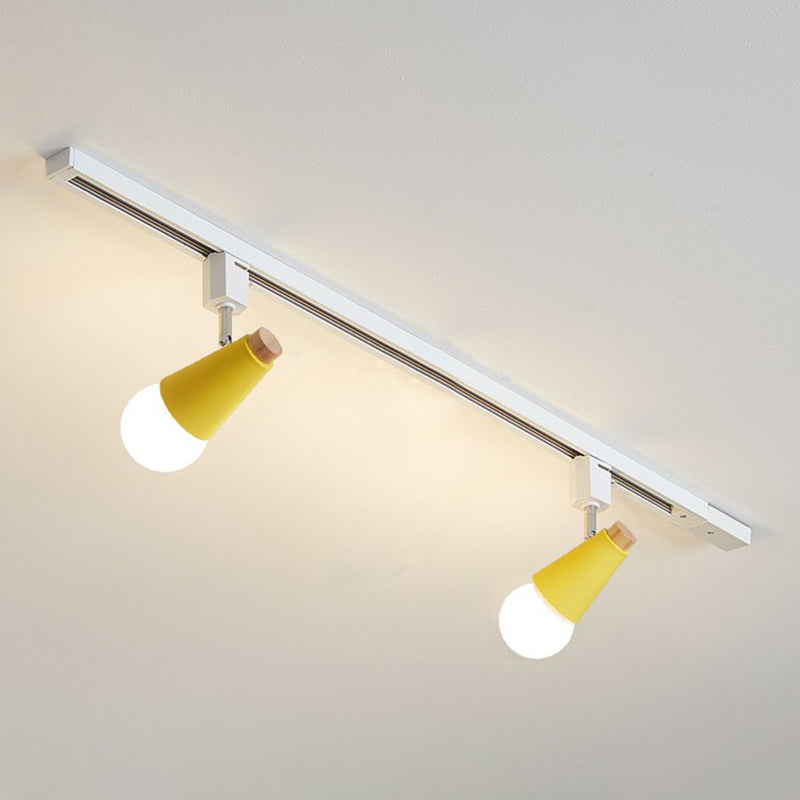 Nordic Conical Semi Flush Mounted Track Light Metal Living Room Ceiling Light Fixture