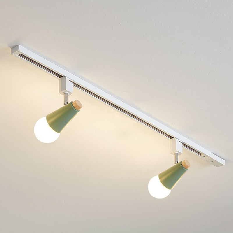 Nordic Conical Semi Flush Mounted Track Light Metal Living Room Ceiling Light Fixture