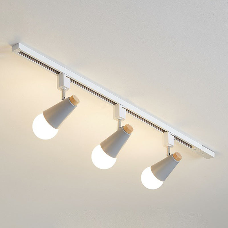 Nordic Conical Semi Flush Mounted Track Light Metal Living Room Ceiling Light Fixture