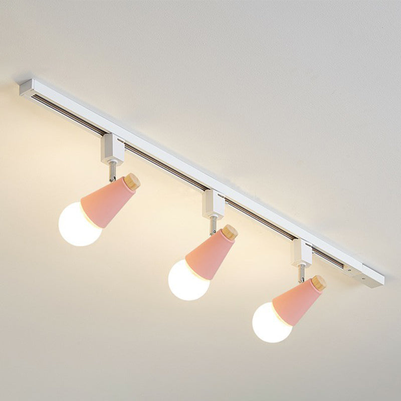 Nordic Conical Semi Flush Mounted Track Light Metal Living Room Ceiling Light Fixture