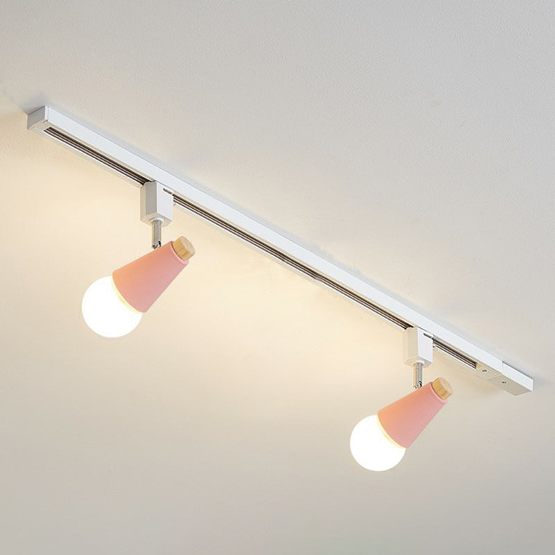 Nordic Conical Semi Flush Mounted Track Light Metal Living Room Ceiling Light Fixture
