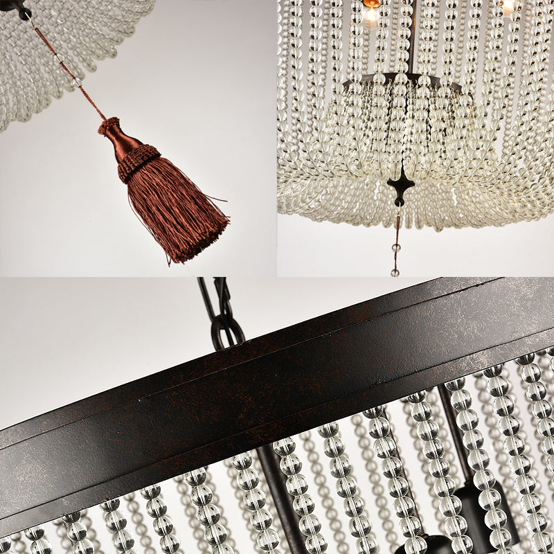 Tassel Crystal Hanging Chandelier Retro 4 Heads Black Ceiling Pendant Light for Restaurant