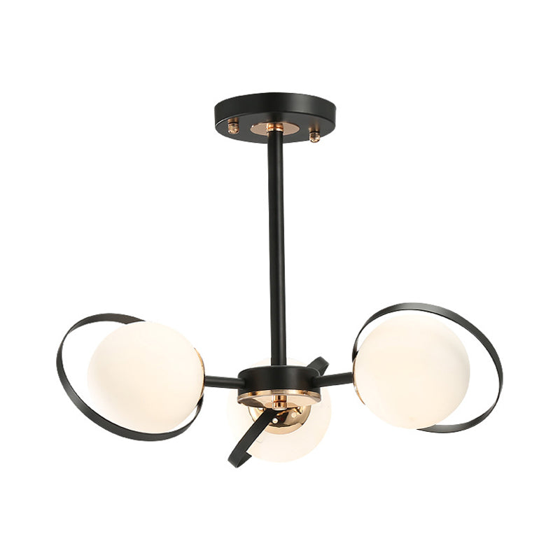 Ball White White Glass Lampadario illuminazione con design radiale Modernista 3/6 Luci Black Black Appedfiling Lamplegh