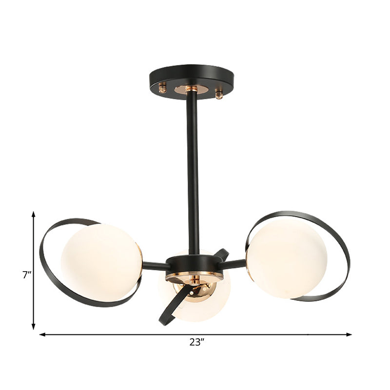 Ball White White Glass Lampadario illuminazione con design radiale Modernista 3/6 Luci Black Black Appedfiling Lamplegh