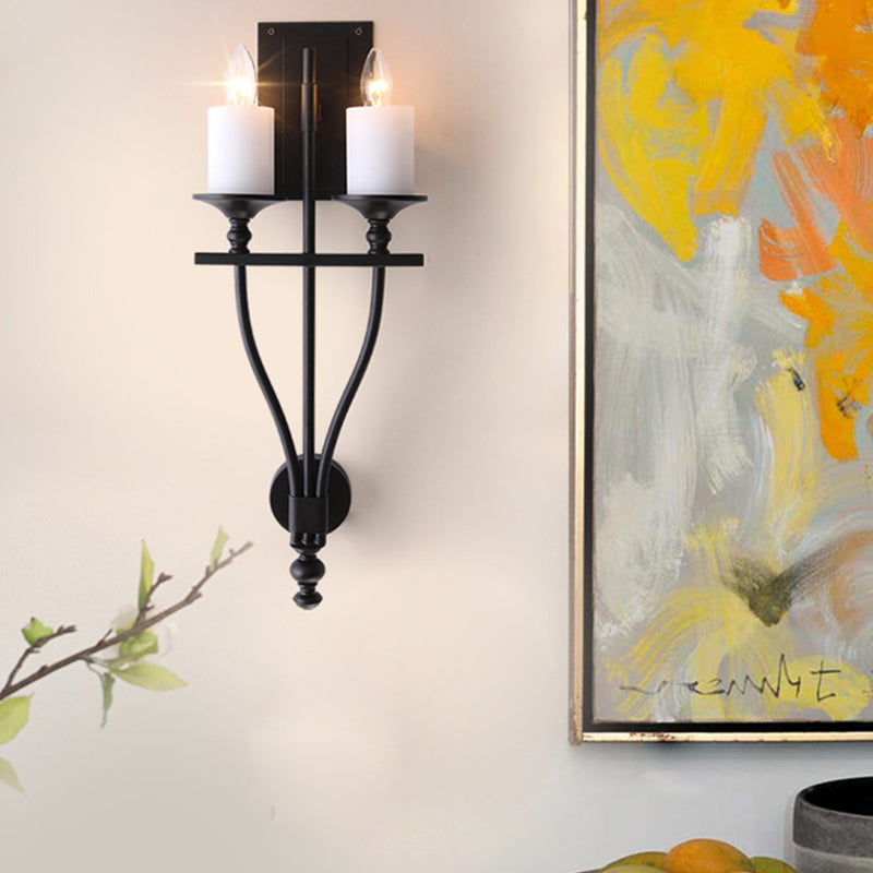 Candle Study Mur Mur Light Sconce Vintage Style Metal 2-Light Yellow / White White Wall Lampe avec une teinte en marbre