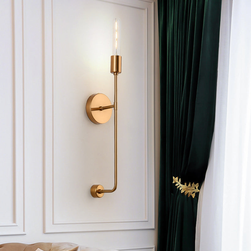 Goldene Backbirnenlampe Leicht Retro Metal 1-Licht Wohnzimmer Wandmontage Licht mit linearem Arm
