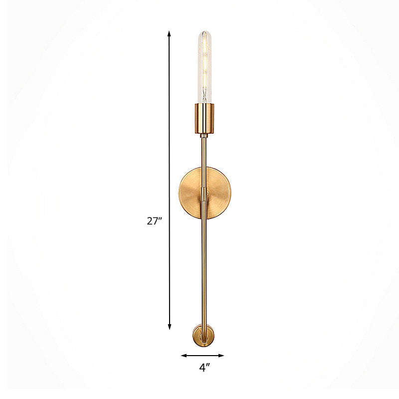 Gold Bare Bulb Sconce Light Retro Metal 1-Light Living Room Wall Mounted Light with Linear Arm