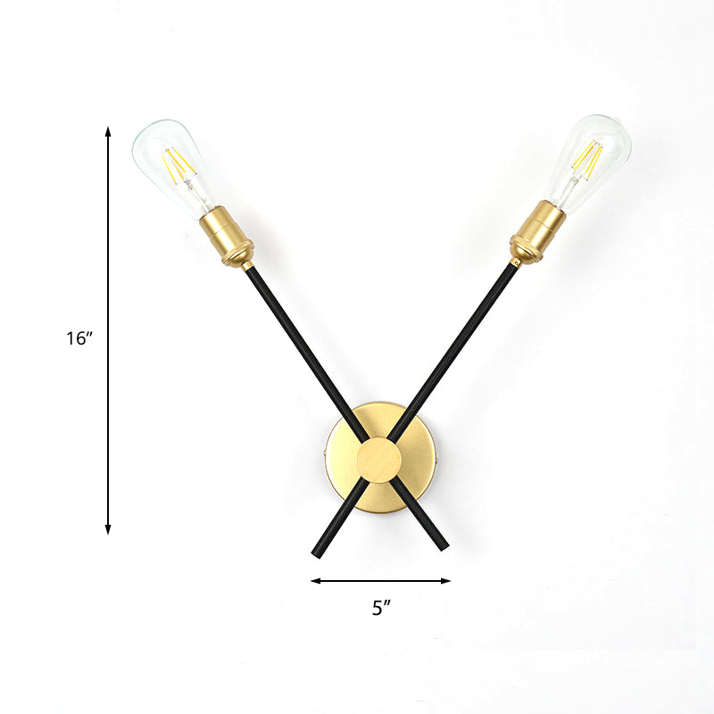 Black-Gold 2/3-Light Sconce Light Traditional Wrought Iron Exposed Bulb Wall Lamp for Bedroom