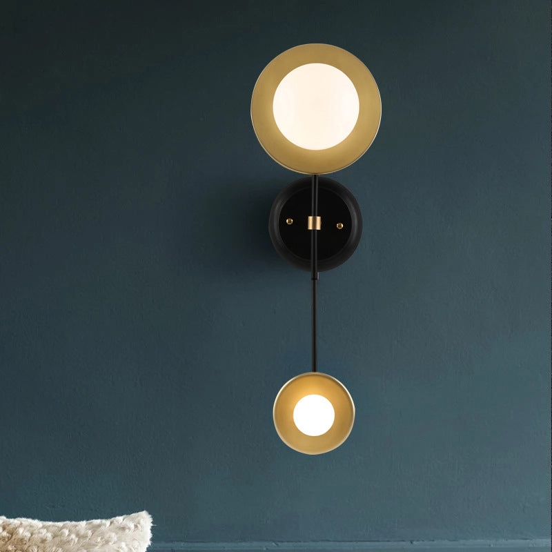 Metal Open Bulb Wall Light Fixture Retro 2-Light Living Room Wall Lamp in Black-Gold