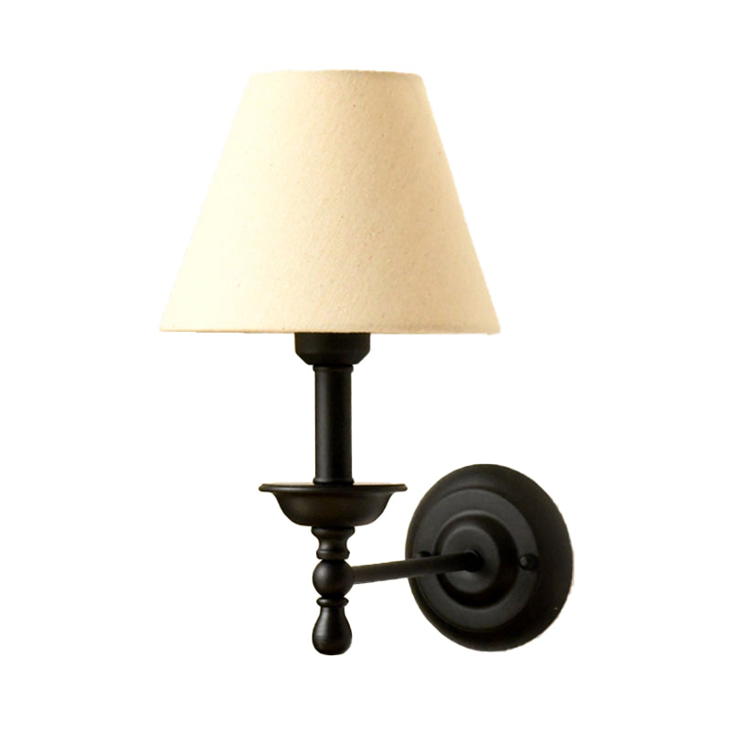 1 Light Metal Wall Light Traditional Gray-Blue/White Fabric Cone Shade Bedroom Sconce Light