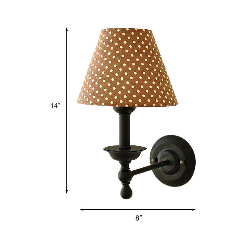 Modern Tapered Sconce Light Fixture 1-Light Metal Wall Mounted Light with Dot Fabric Shade in Coffee/Blue