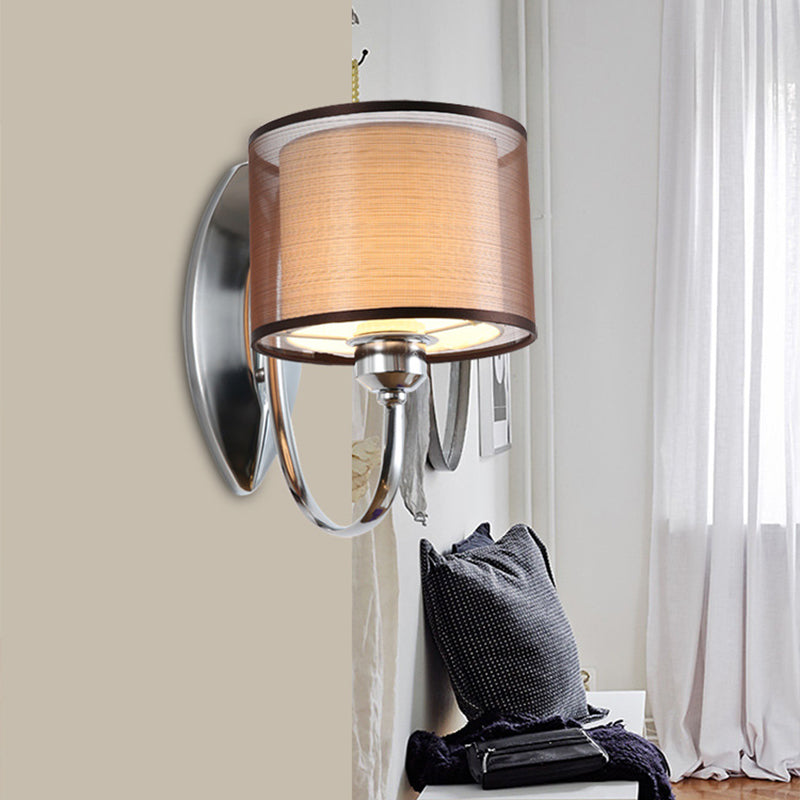 Cylindrical Fabric Shade Wall Sconce Modern 1/2-Light Hallway Sconce Light Fixture in Chrome