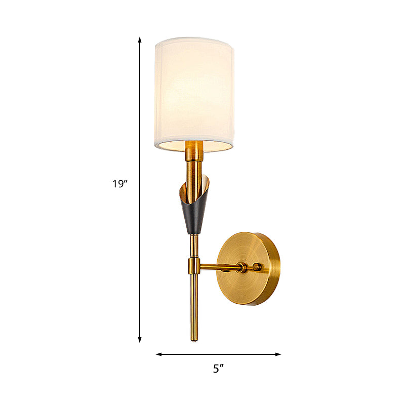 Cylinder Living Room Wall Sconce Light Traditional Metal 1/2-Light Gold Wall Lamp with Fabric Shade