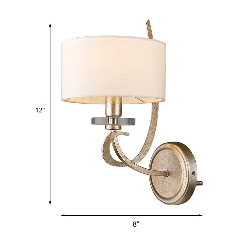 White Drum Wall Mounted Light Traditional Metal 1-Light Bedroom Wall Sconce with Fabric Shade