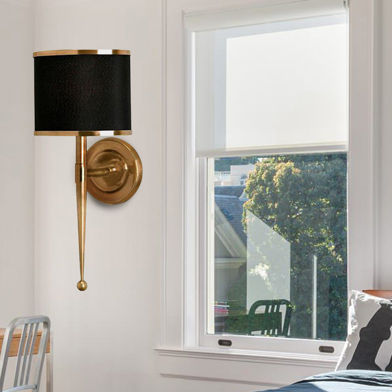 Drum Fabric Shade Wall Sconce Contemporary 1-Light Hall Wall Mount Light Fixture in Black/White