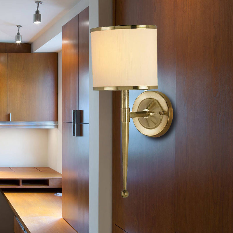 Drum Fabric Shade Wall Sconce Contemporary 1-Light Hall Wall Mount Light Fixture in Black/White