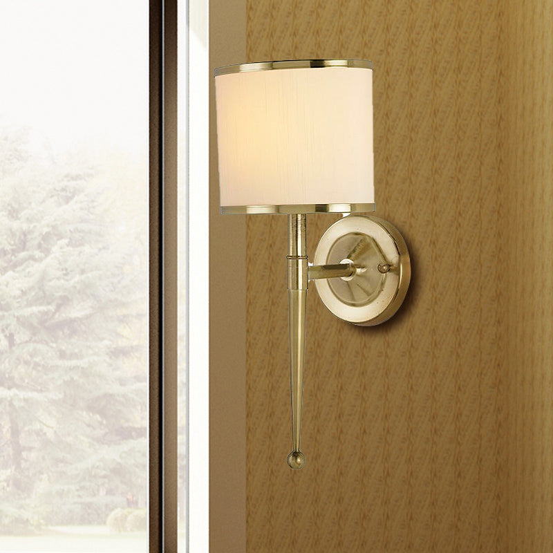 Drum Fabric Shade Wall Sconce Contemporary 1-Light Hall Wall Mount Light Fixture in Black/White