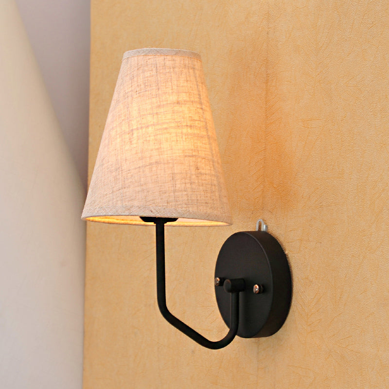 Single Bulb Cone Wall Sconce Traditional Flaxen Fabric Reading Sconce Light with Metal Angled Arm